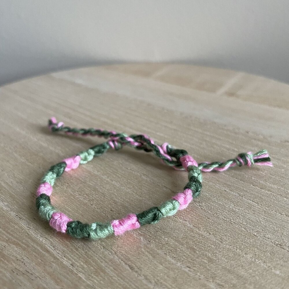 Handmade Brooklyn Woven Friendship Bracelet OS Pink Green Women Cotton Tie